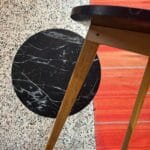 Rounded Side Table with Swedish White Wood Legs & Melamine Top in a Marble-Look Finish. — RockFort Boutique Lebanon