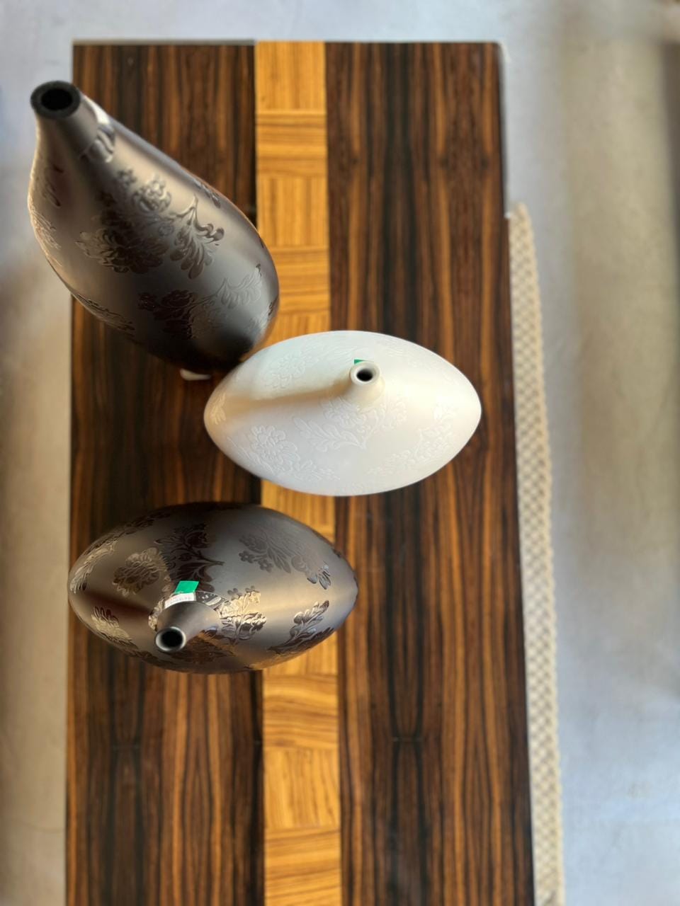 Elegant Shiny Center Table – Zebrano & Ebony Wood with Stainless Steel Legs — RockFort Boutique Lebanon