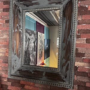 Vintage Blue Wooden Mirror – Rustic Patina Frame