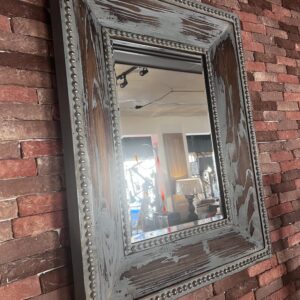 Vintage Blue Wooden Mirror – Rustic Patina Frame