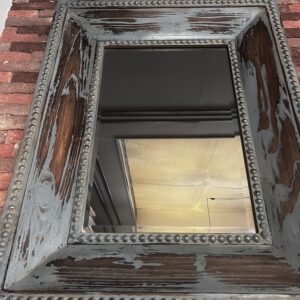 Vintage Blue Wooden Mirror – Rustic Patina Frame