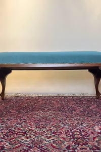 Classic Window 2 Seaters - with Walnut Wood and Blue Petrol Fabric — RockFort Boutique Lebanon