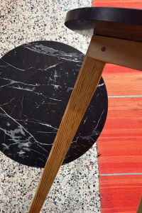 Rounded Side Table with Swedish White Wood Legs & Melamine Top in a Marble-Look Finish. — RockFort Boutique Lebanon