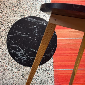 Rounded Side Table with Swedish White Wood Legs & Melamine Top in a Marble-Look Finish. — RockFort Boutique Lebanon