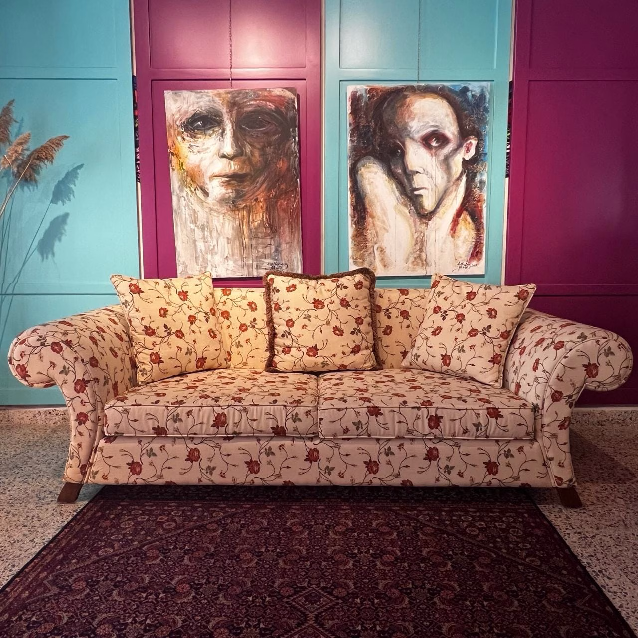 Classic Red Rose Rolled-arm Canapé/Sofa — RockFort Boutique Lebanon Classic Red Rose Rolled-arm Canapé/Sofa — RockFort Boutique Lebanon