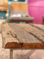 Solid Natural Wood + Chrome Legs