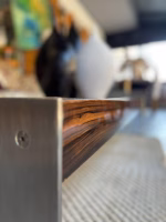 Elegant Shiny Center Table – Zebrano & Ebony Wood with Stainless Steel Legs - Image 3