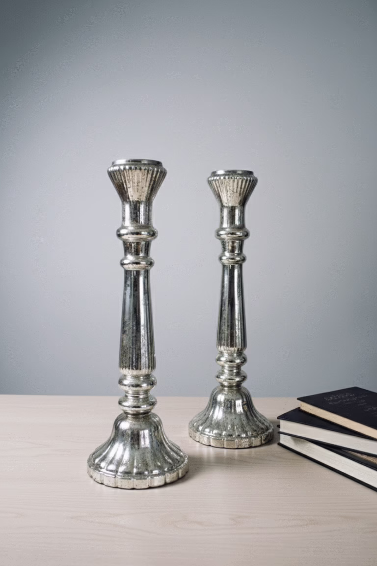 Glass Candlestick Set (2) – Grey Vintage Look