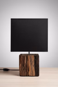 Artisanal Wood Table Lamp – Black & Bronze Shade