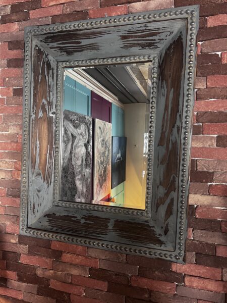 Vintage Blue Wooden Mirror – Rustic Patina Frame