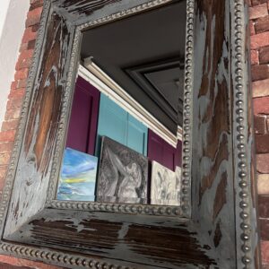 Vintage Blue Wooden Mirror – Rustic Patina Frame