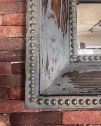 Vintage Blue Wooden Mirror – Rustic Patina Frame