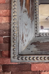 Vintage Blue Wooden Mirror – Rustic Patina Frame