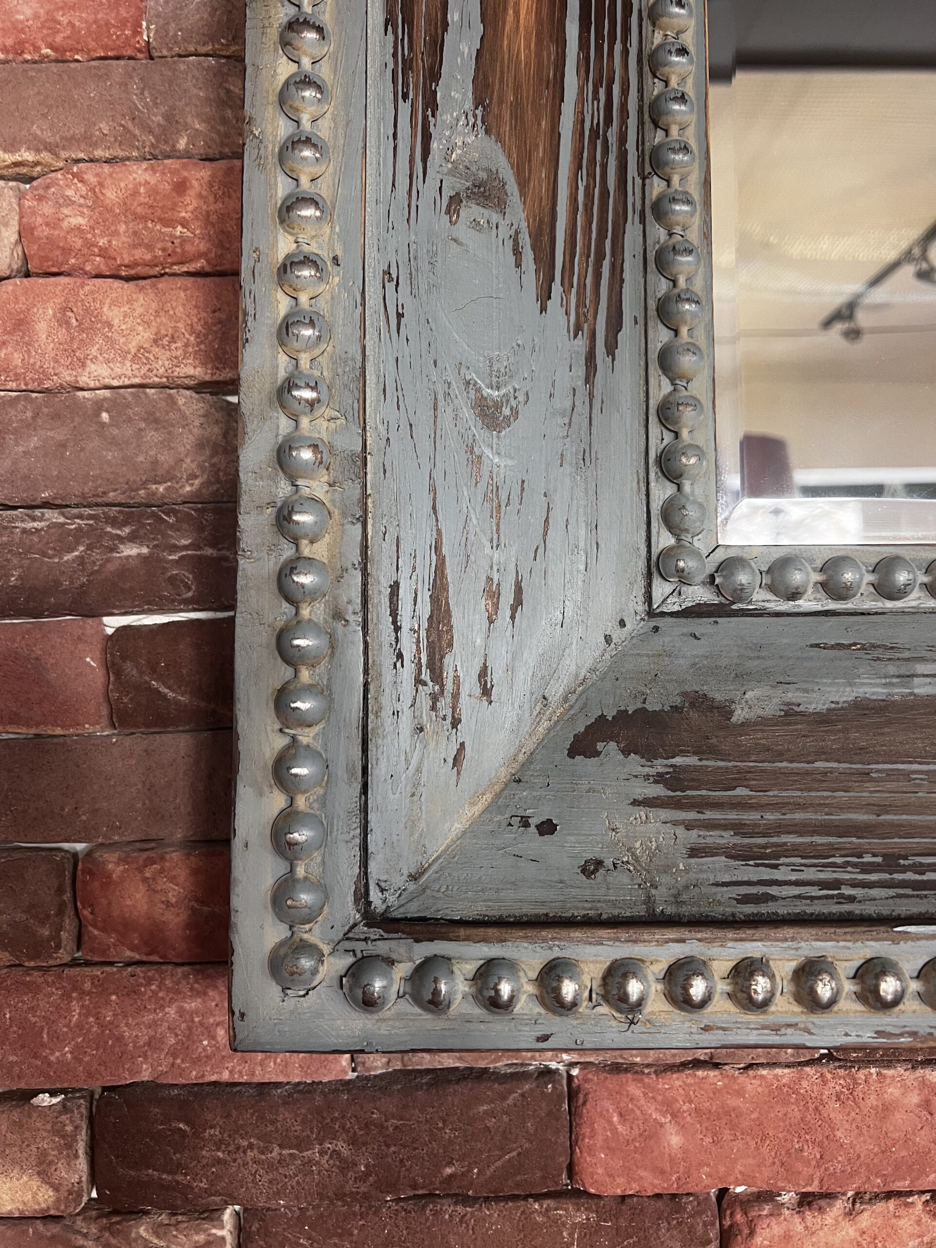 Vintage Blue Wooden Mirror – Rustic Patina Frame