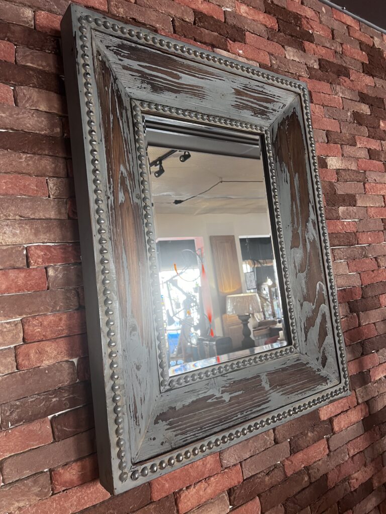 Vintage Blue Wooden Mirror – Rustic Patina Frame
