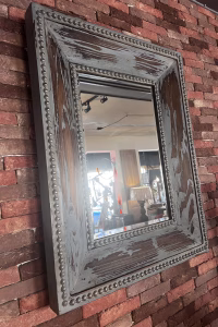 Vintage Blue Wooden Mirror – Rustic Patina Frame
