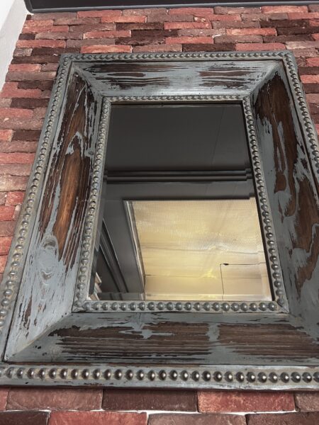 Vintage Blue Wooden Mirror – Rustic Patina Frame