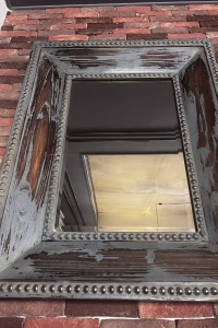 Vintage Blue Wooden Mirror – Rustic Patina Frame