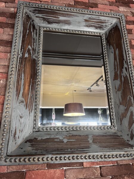 Vintage Blue Wooden Mirror – Rustic Patina Frame
