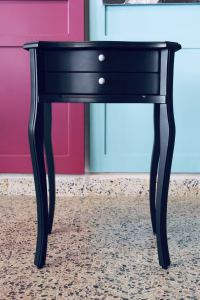 Black Bedside Table – Light Blue Handles