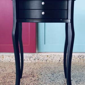 Black Bedside Table – Light Blue Handles