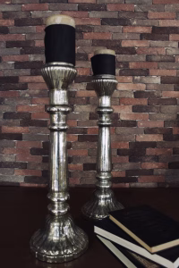Glass Candlestick Set (2) – Grey Vintage Look
