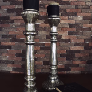 Glass Candlestick Set (2) – Grey Vintage Look