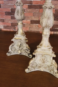 Vintage Wooden Candlesticks (Pair) – White & Gold