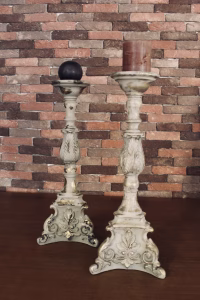 Vintage Wooden Candlesticks (Pair) – White & Gold