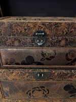 Set of 2 Bronze Leather Boxes with Rose Pattern - Image 3