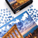 Aerial photography 1000-piece jigsaw puzzle of the Baalbek Roman ruins by Carlos Haidamous, premium blueboard quality