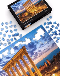 Aerial photography 1000-piece jigsaw puzzle of the Baalbek Roman ruins by Carlos Haidamous, premium blueboard quality