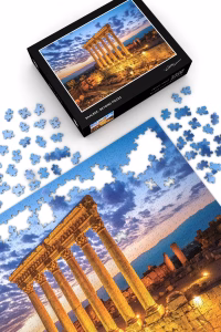 Aerial photography 1000-piece jigsaw puzzle of the Baalbek Roman ruins by Carlos Haidamous, premium blueboard quality