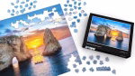 1000-piece jigsaw puzzle featuring an aerial view of Raouche Pigeon Rocks in Beirut, includes adhesive puzzle saver sheets
