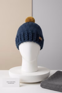 Hand-stitched Sufbeanie made from soft grey alpaca and sheep wool blend, showcasing a unique knit pattern and high-quality handmade craftsmanship