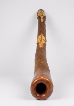 Authentic handcrafted Aboriginal didgeridoo signed by Tulklana Kumbi with intricate traditional carvings and wood-burned animal motifs from RockFort Lebanon