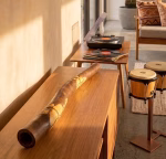 Authentic handcrafted Aboriginal didgeridoo signed by Tulklana Kumbi with intricate traditional carvings and wood-burned animal motifs from RockFort Lebanon