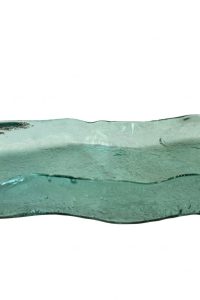 Crystal green freeform cast glass centerpiece tray with an organic wavy rim and textured finish from RockFort Lebanon.