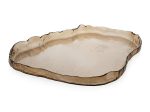 Large brown freeform art glass tray with a fluid wavy rim and speckled colour inclusions from RockFort Lebanon.